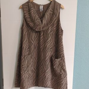 Match Point VTG Brown Zebra Print Linen Sleeveless A Line Tunic Pockets Sz L